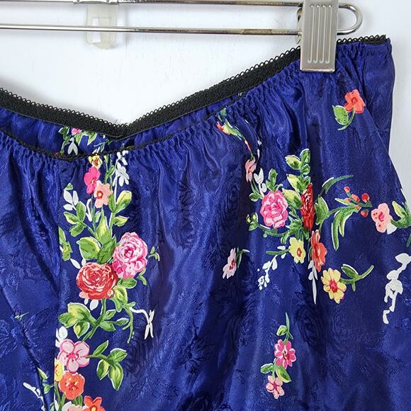 Vintage Inner Most Floral Satin Pajama Set Size XL Blue Lace Trim Chemise Shorts - Picture 9 of 16